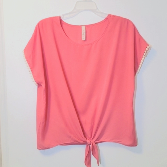 Candy Rose Tops - Coral Short Sleeve w/front tie